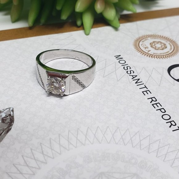 Men Moissanite Ring Engagement Ring 925 Sterling Silver Band for Men (M107) - Picture 3 of 5